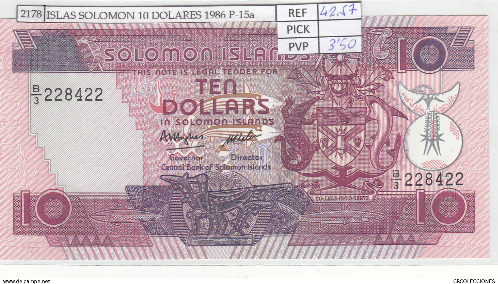 BILLETE ISLAS SOLOMON 10 DOLARES 1986 P-15a - Sonstige – Amerika