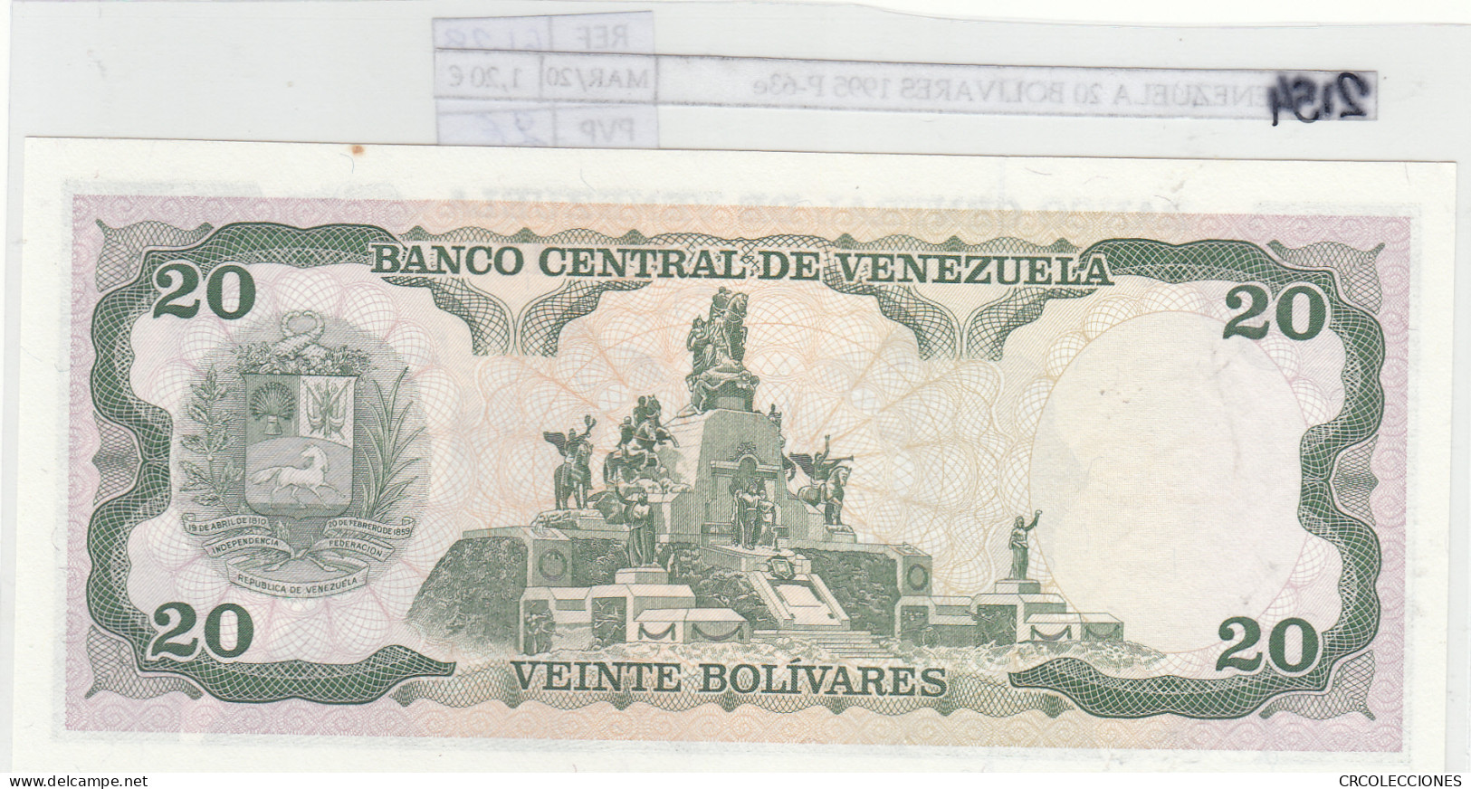 BILLETE VENEZUELA 20 BOLIVARES 1995 P-63e - Other - America