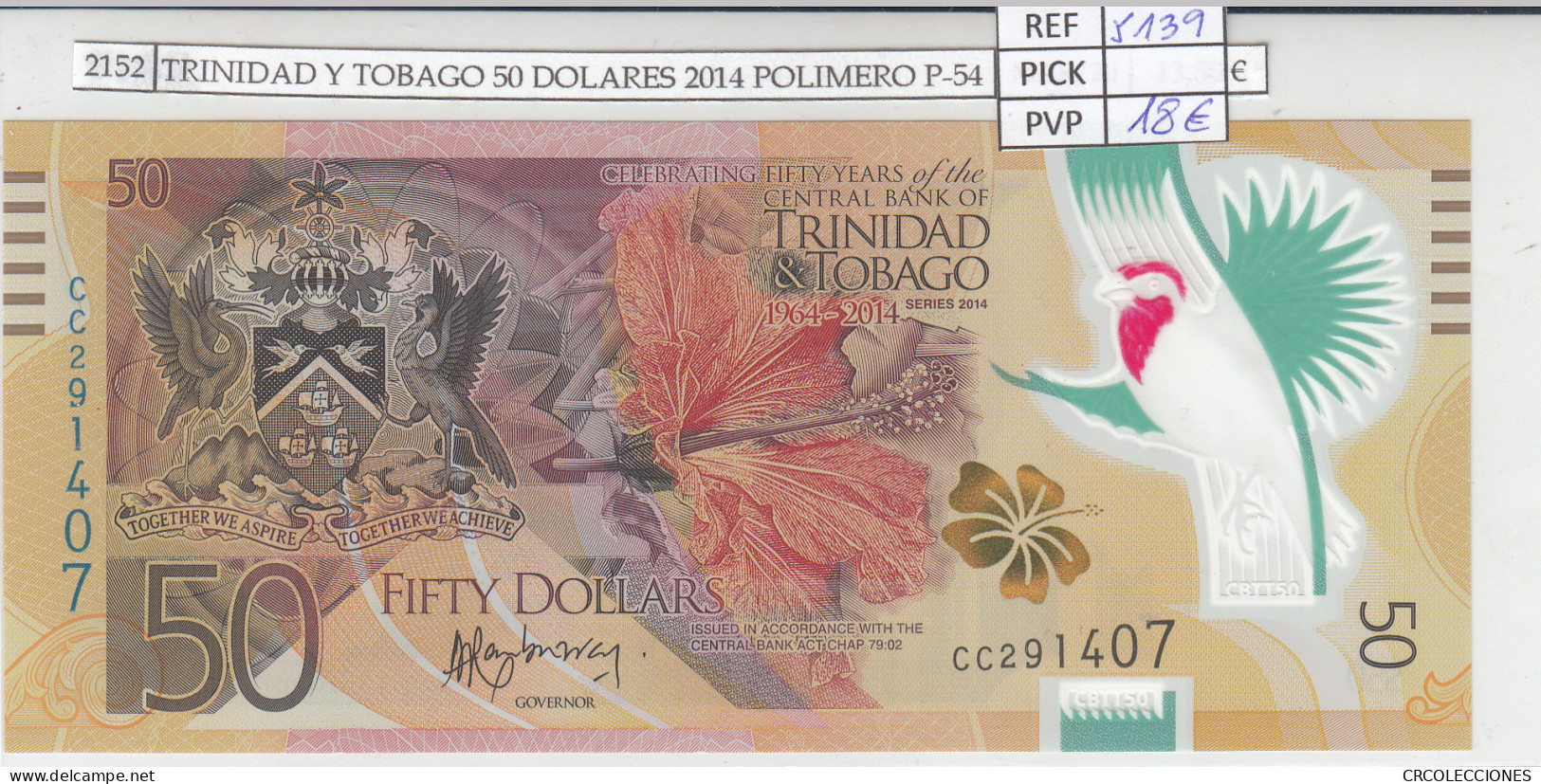 BILLETE TRINIDAD Y TOBAGO 50 DOLARES 2014 POLIMERO P-54 - Sonstige – Amerika