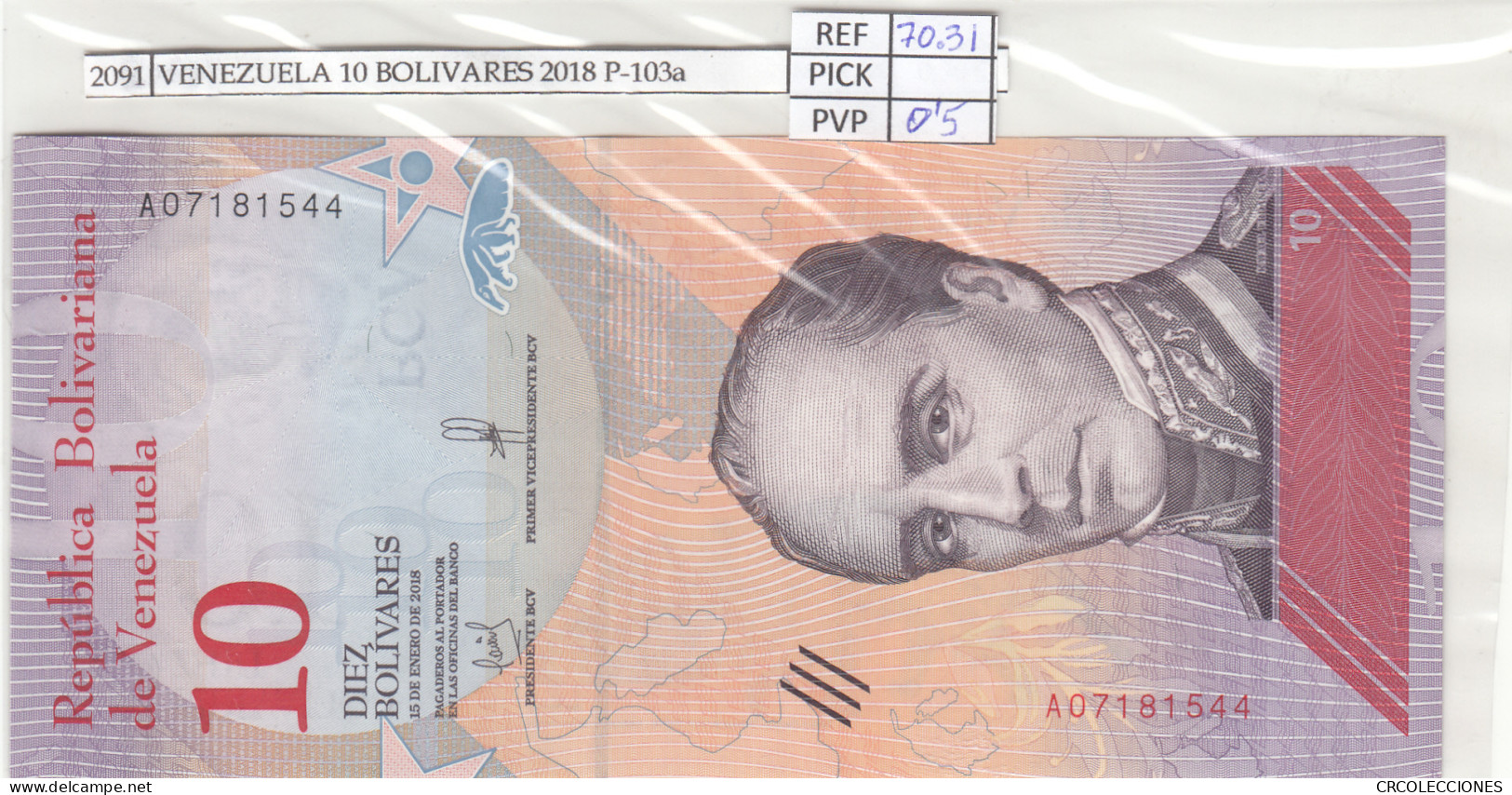 BILLETE VENEZUELA 10 BOLIVARES 2018 P-103a - Sonstige – Amerika