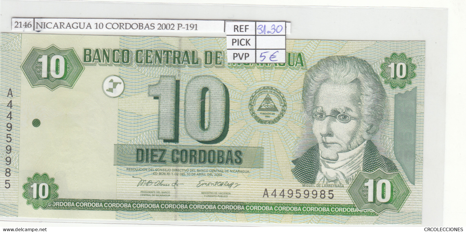 BILLETE NICARAGUA 10 CORDOBAS 2002 P-191 - Other - America