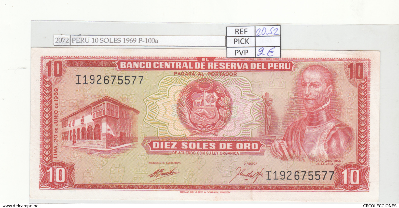 BILLETE PERU 10 SOLES 1969 P-100a - Altri – America