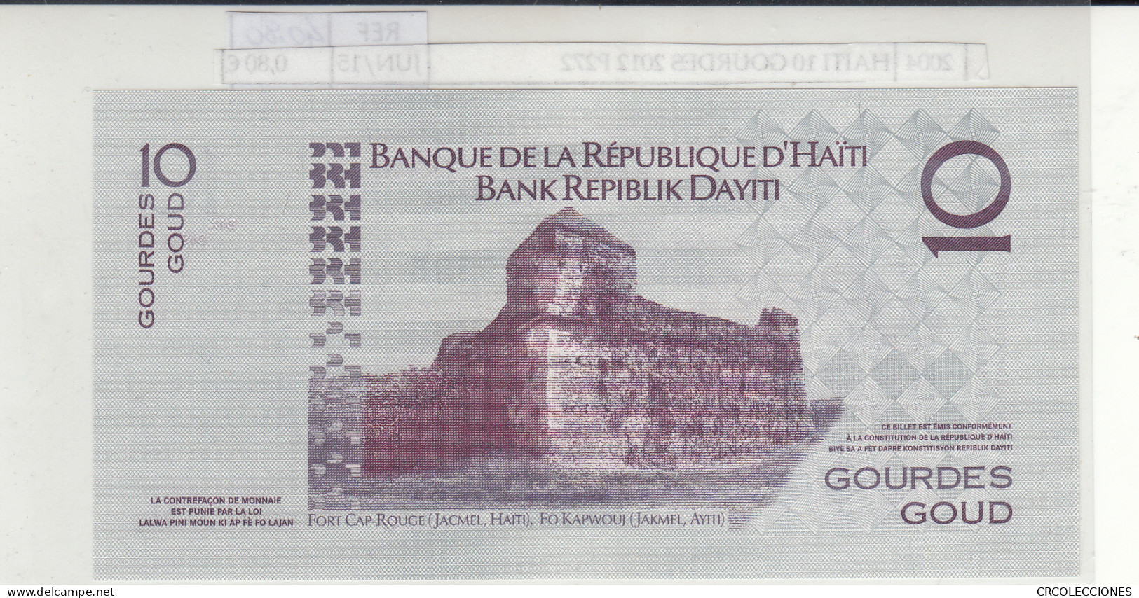 BILLETE HAITI 10 GOURDES 2012 P-272e  - Otros – América