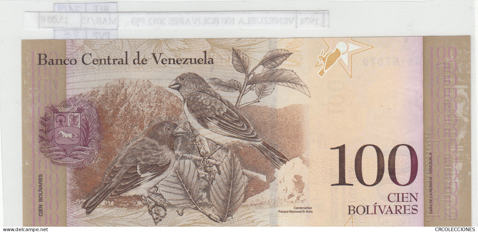 BILLETE VENEZUELA 100 BOLIVARES 2012 P-93g.1  - Altri – America