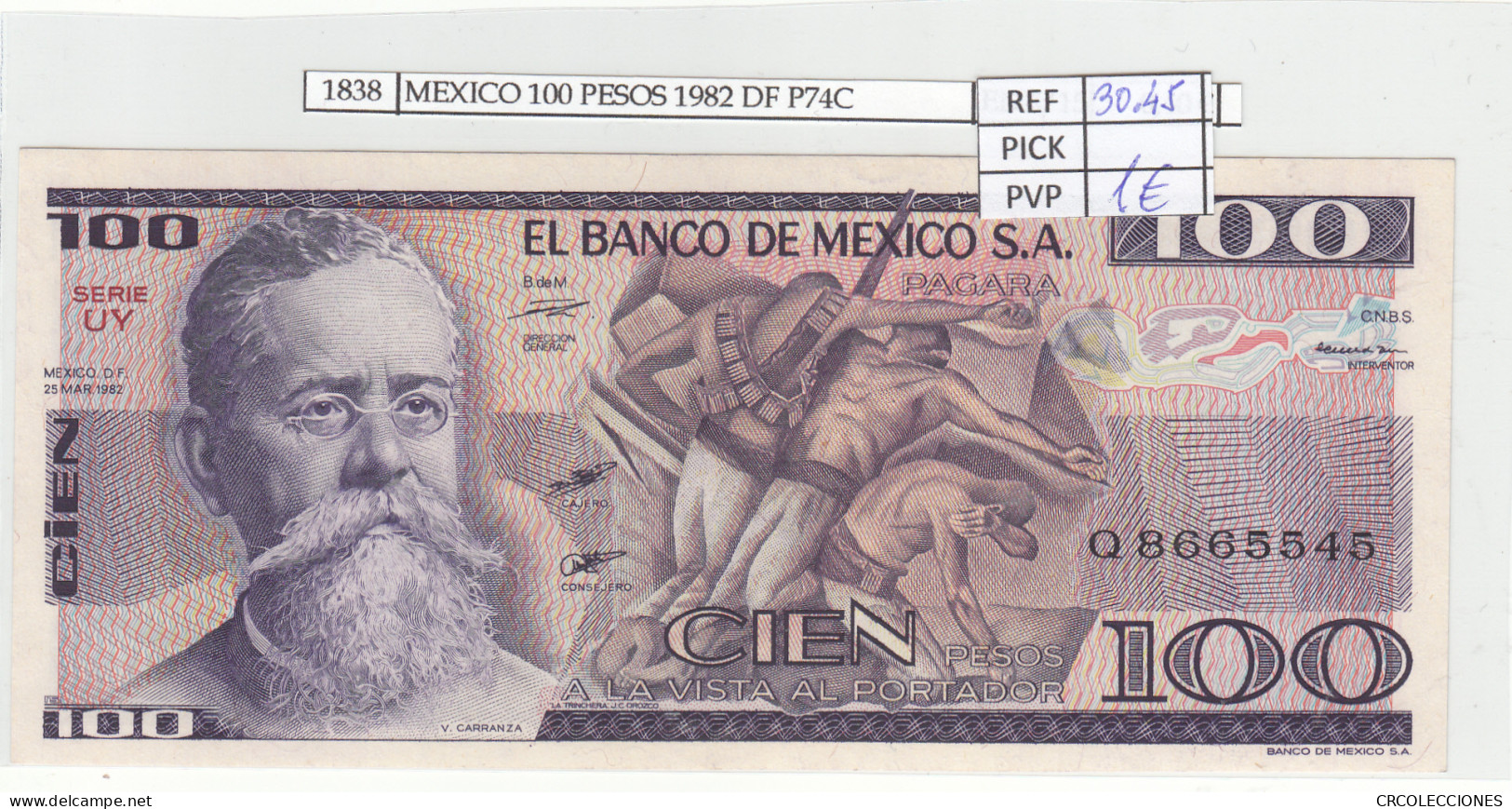 BILLETE MEXICO 100 PESOS 1982 P-74c.13  - Other - America