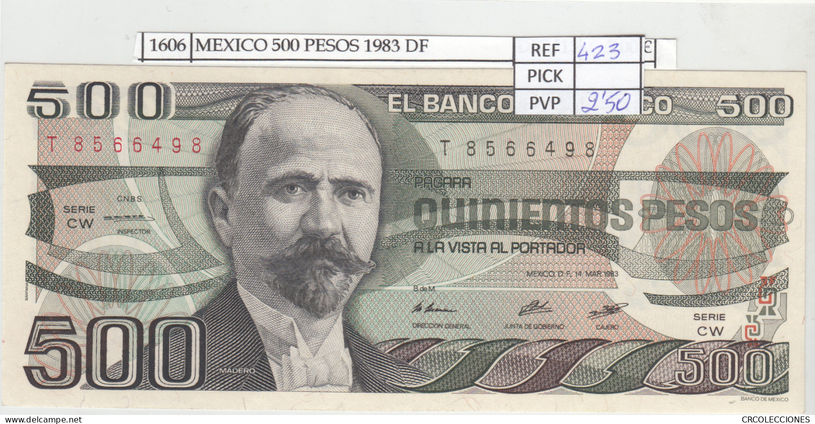 BILLETE MEXICO 500 PESOS 1983 P-79a.8  - Autres - Amérique