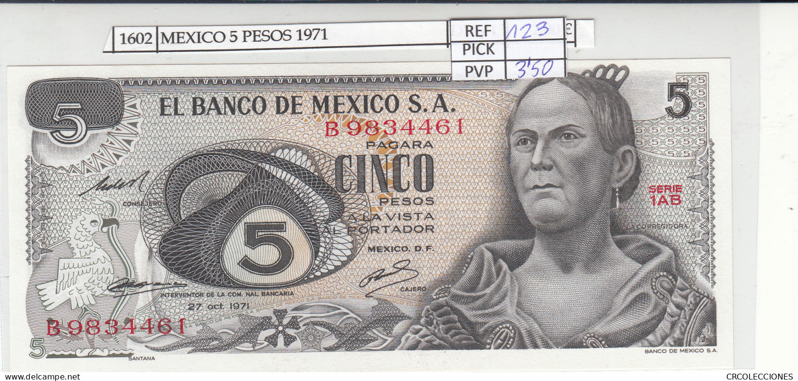 BILLETE MEXICO 5 PESOS 1971 P-62b.2  - Otros – América