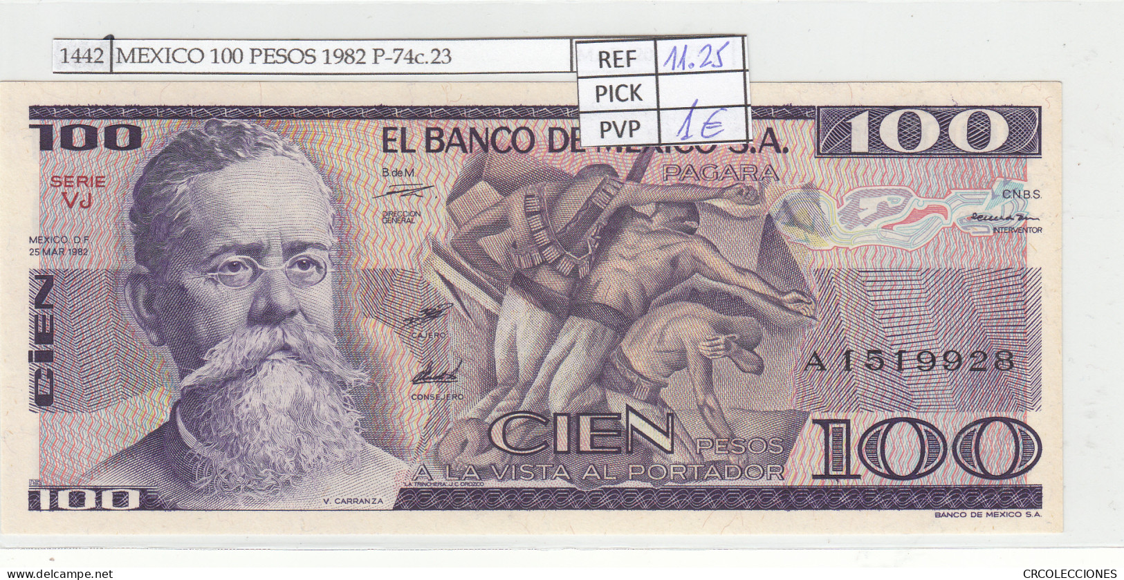 BILLETE MEXICO 100 PESOS 1982 P-74c.23 - Otros – América