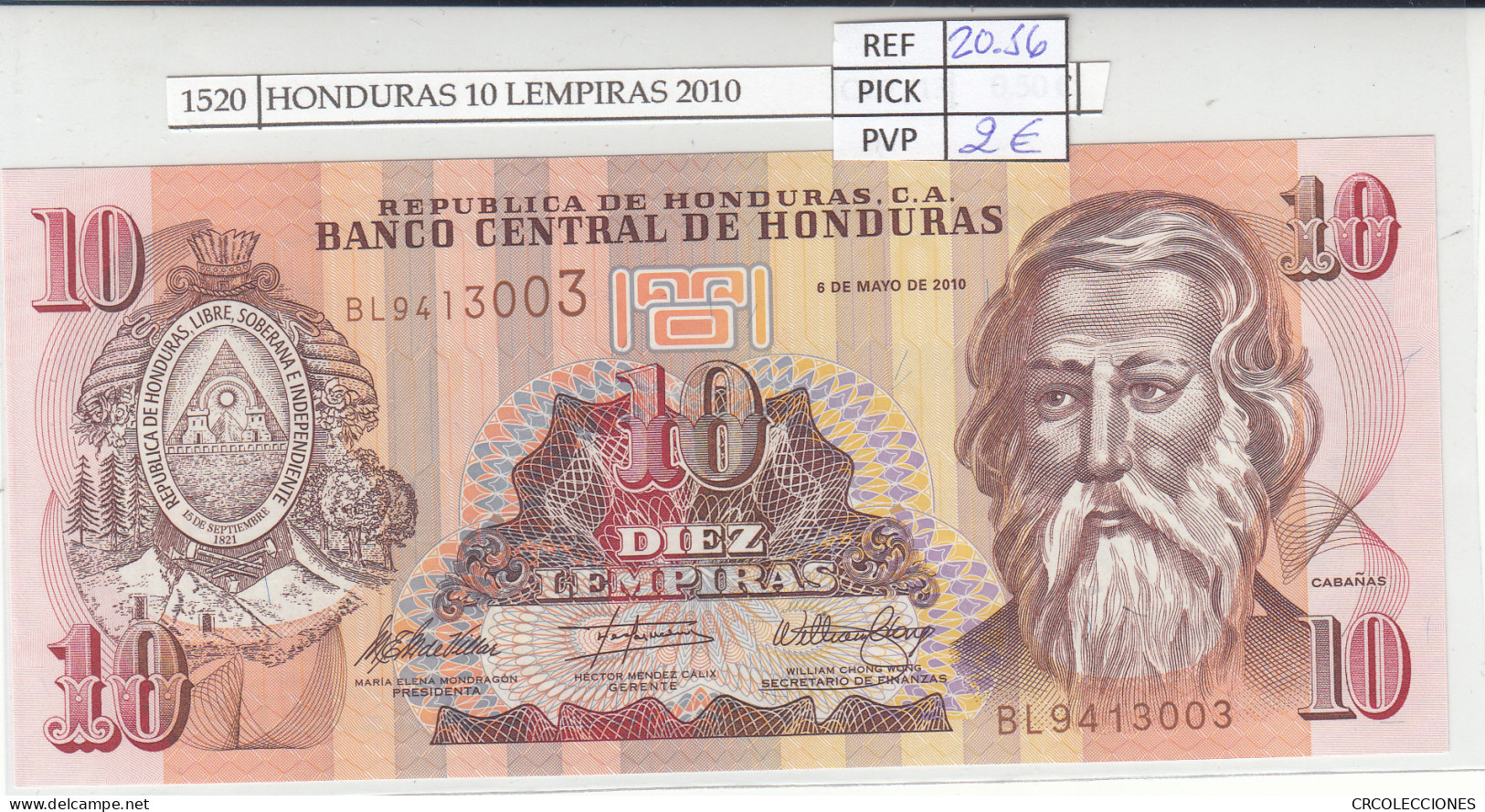 BILLETE HONDURAS 10 LEMPIRAS 2010 P-86e  - Sonstige – Amerika