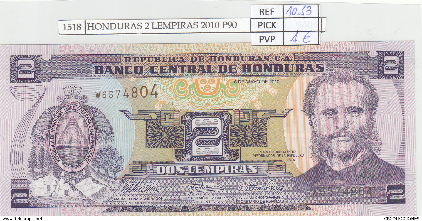 BILLETE HONDURAS 2 LEMPIRAS 2010 P-80 Ah  - Autres - Amérique