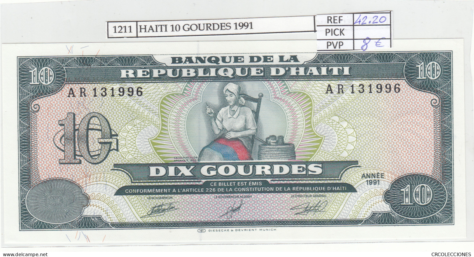 BILLETE HAITI 10 GOURDES 1991 P-256a  - Other - America