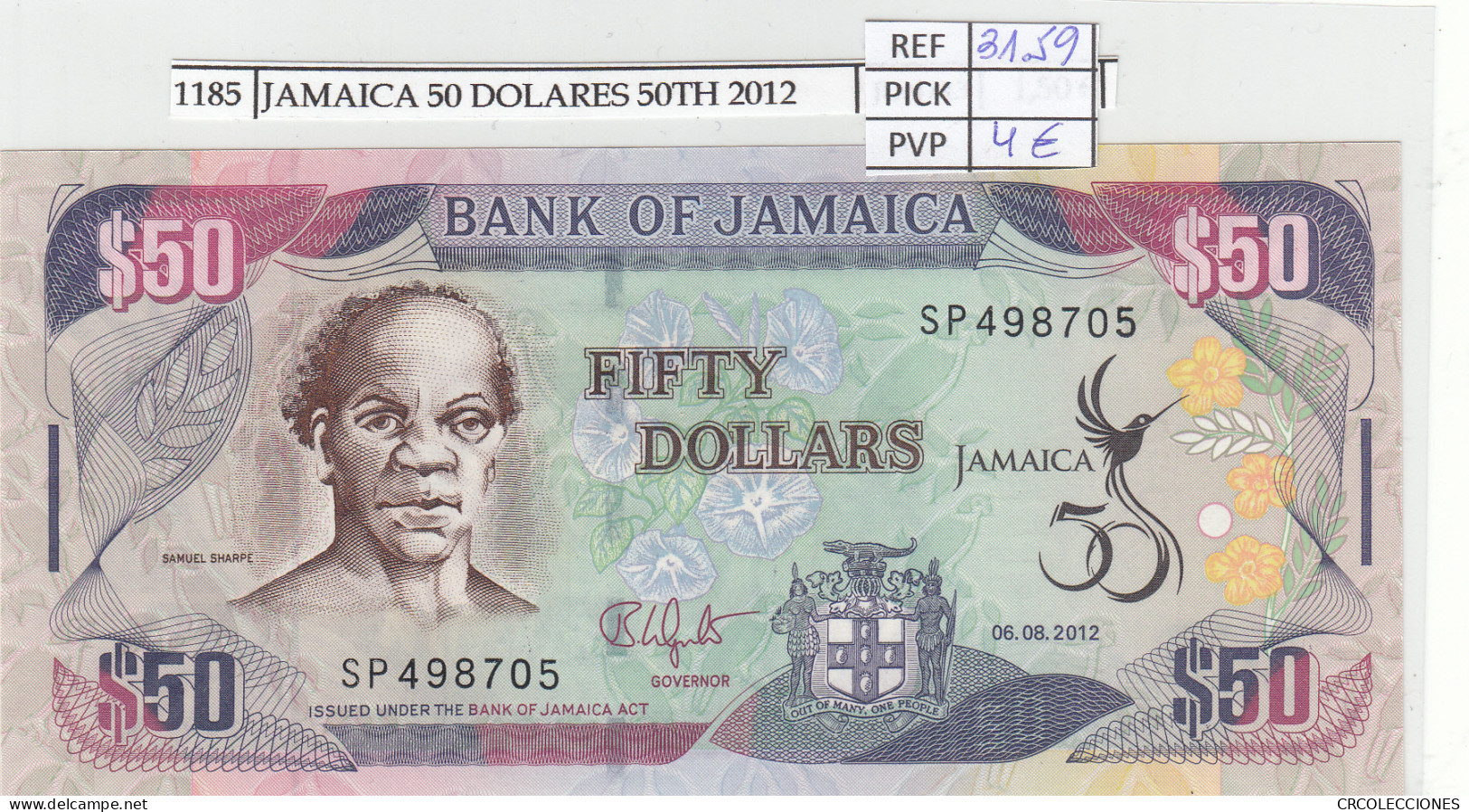 BILLETE JAMAICA 50 DOLARES 2012 P-89  - Otros – América