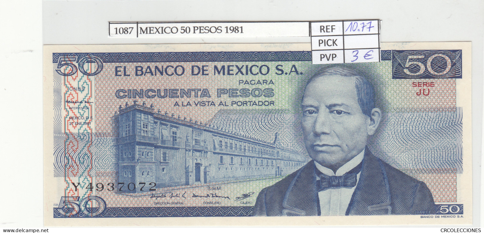 BILLETE MEXICO 50 PESOS 1981 P-73a.18  - Sonstige – Amerika