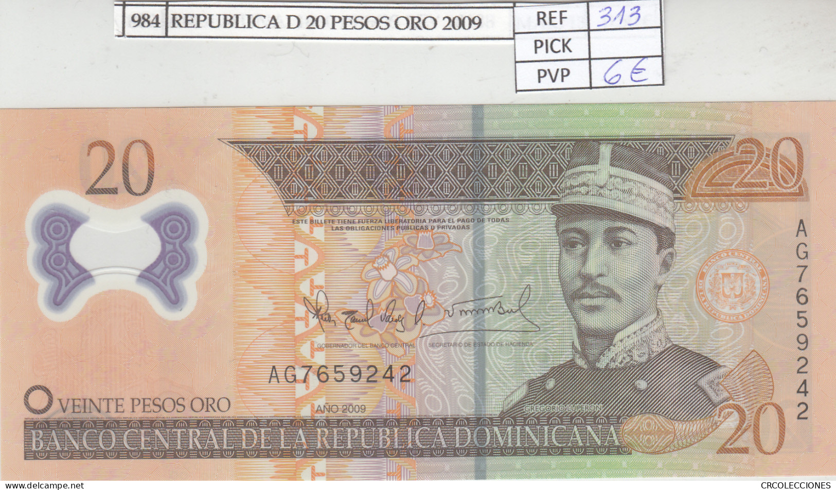 BILLETE REPUBLICA DOMINICANA 20 PESOS ORO 2009 POLIMERO P-182a - Altri – America