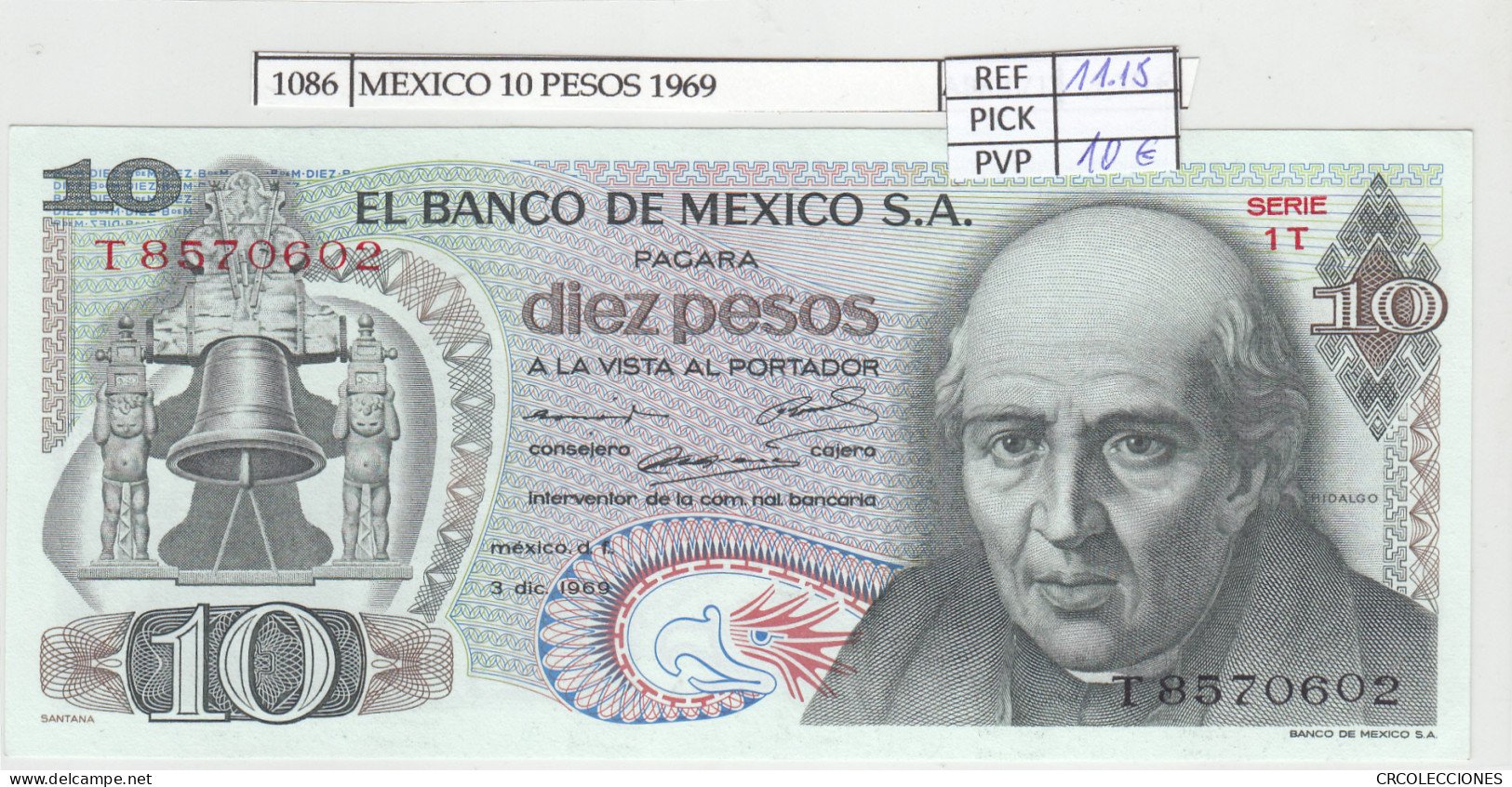 BILLETE MEXICO 10 PESOS 1969 P-63b.3  - Altri – America