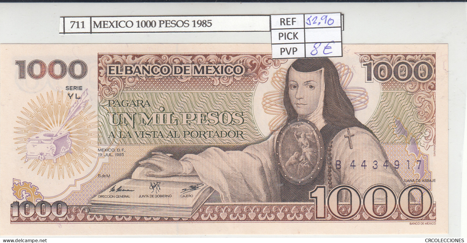 BILLETE MEXICO 1.000 PESOS 1985 P-85a.7 N01084 - Autres - Amérique