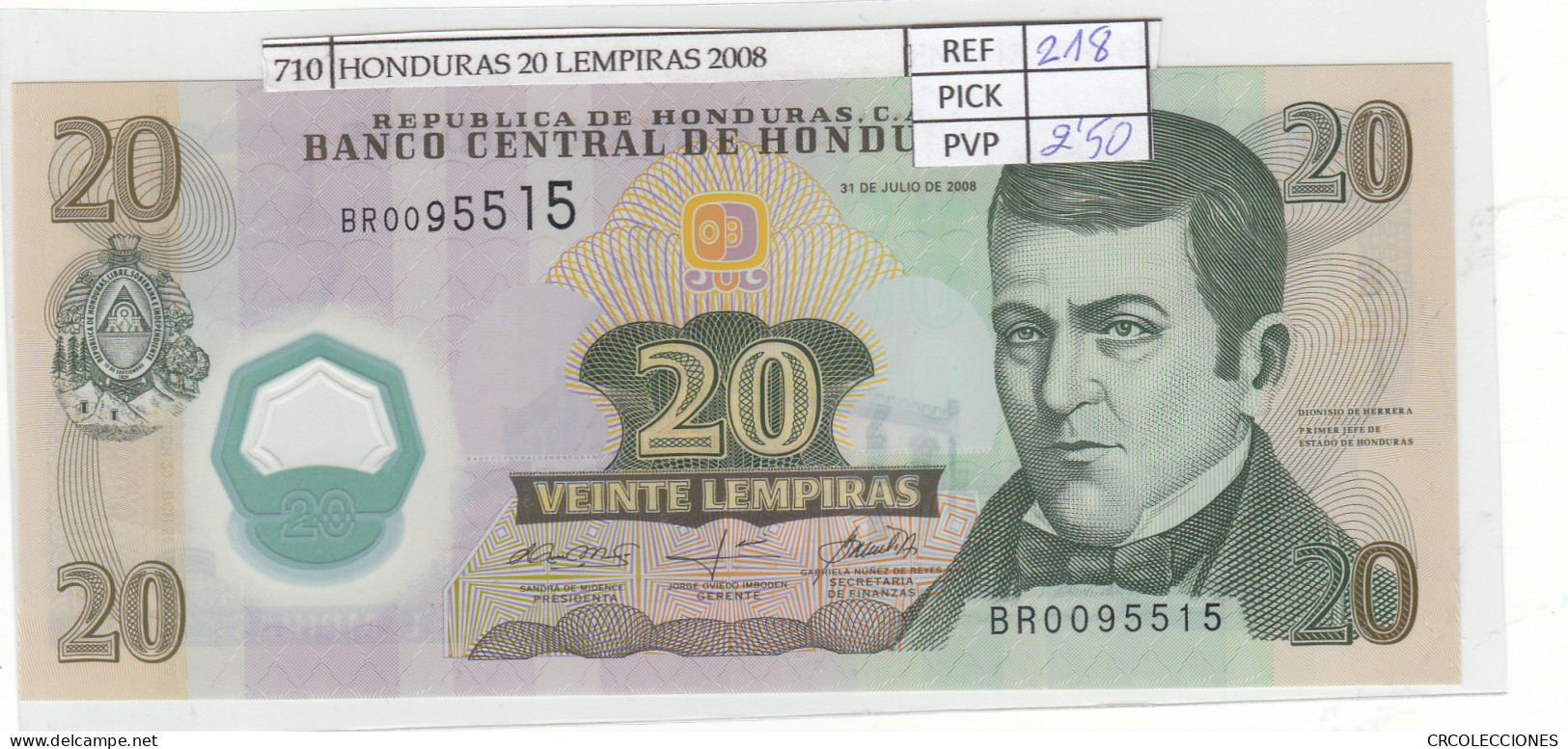 BILLETE HONDURAS 20 LEMPIRAS 2008 POLIMERO P-95a.2 - Autres - Amérique