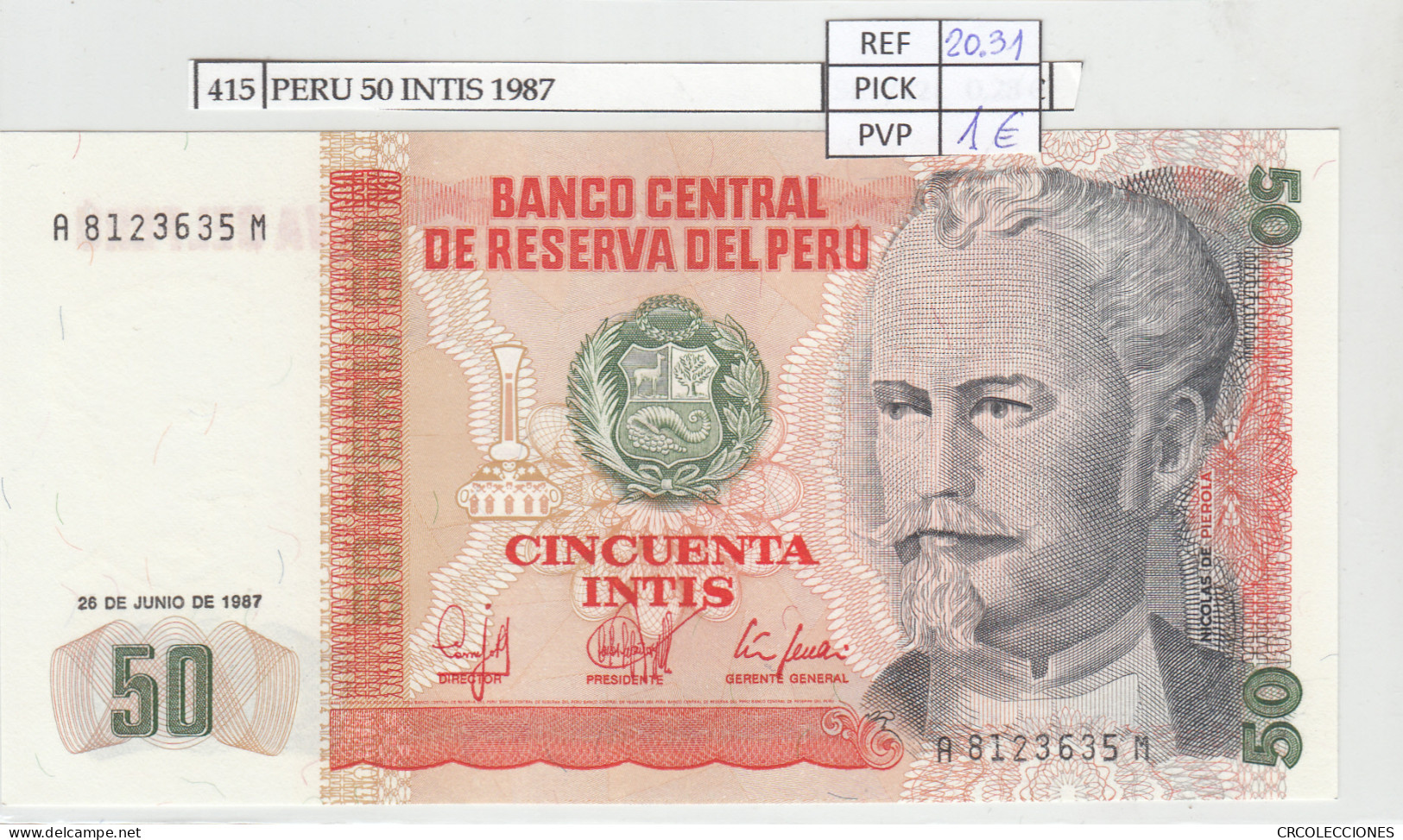 BILLETE PERU 50 INTIS 1987 P-131b - Other - America