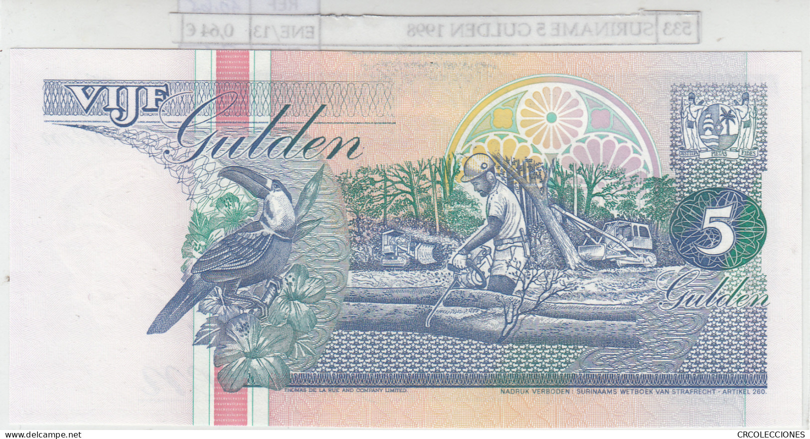 BILLETE SURINAME 5 GULDEN 1998 P-136b.3 - Otros – América