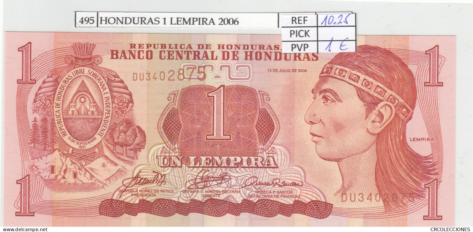 BILLETE HONDURAS 1 LEMPIRA 2006 P-84e - Altri – America