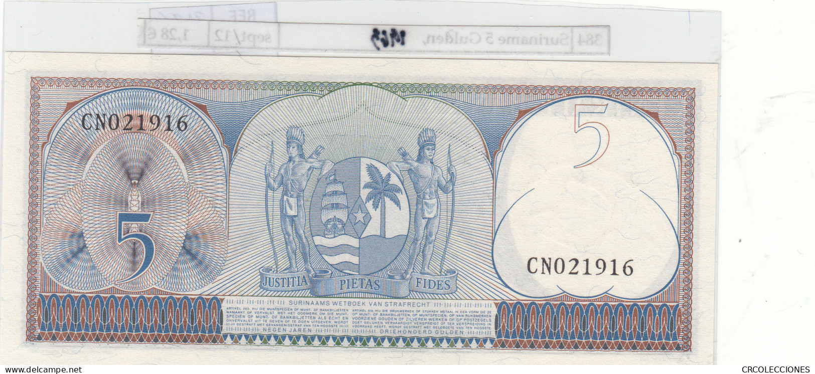 BILLETE SURINAME 5 GULDEN 1963 P-120b - Autres - Amérique