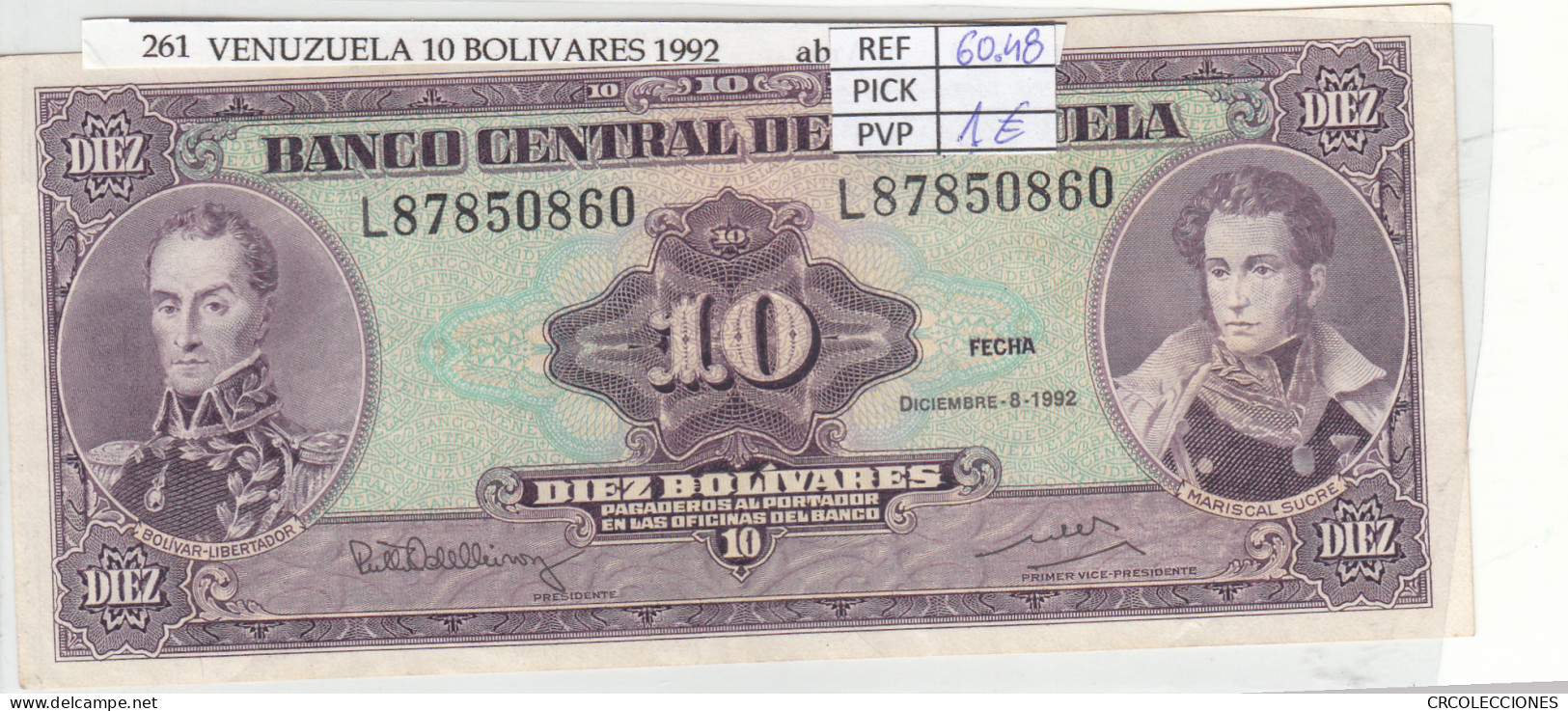 BILLETE VENEZUELA 10 BOLIVARES 1992 P-61c - Sonstige – Amerika