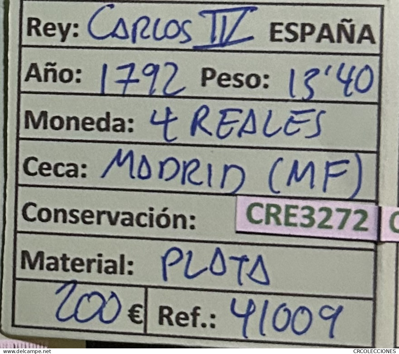 CRE3272 MONEDA ESPAÑA CARLOS IV 4 REALES 1792 MADRID PLATA - Other & Unclassified