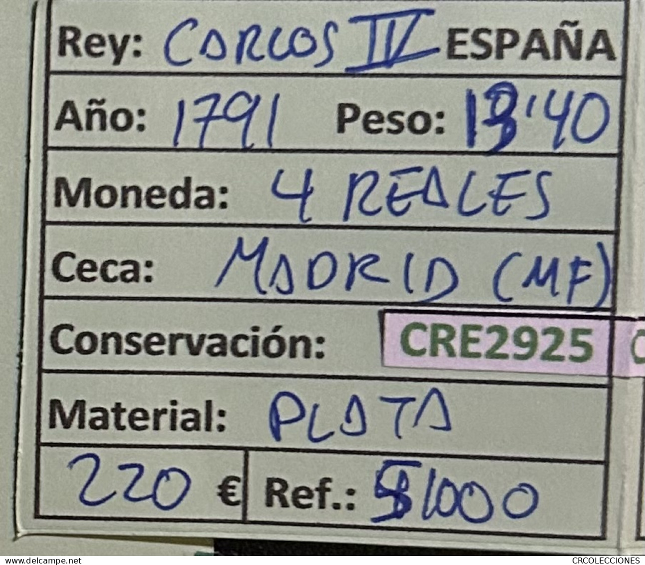 CRE2925 MONEDA ESPAÑA CARLOS IV 4 REALES 1791 MADRID PLATA - Autres & Non Classés