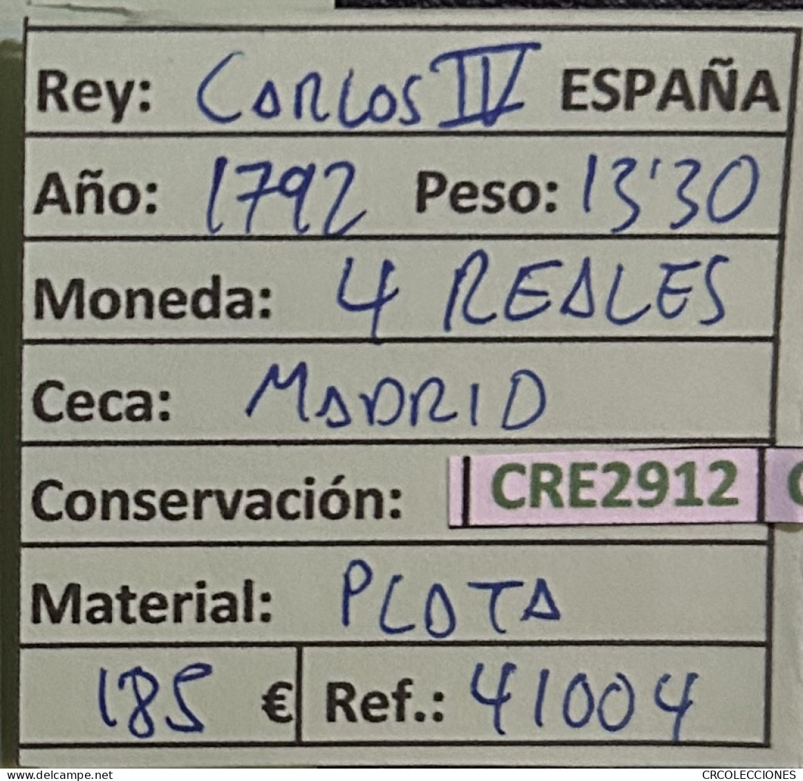 CRE2912 MONEDA ESPAÑA CARLOS IV 4 REALES 1792 MADRID PLATA - Autres & Non Classés