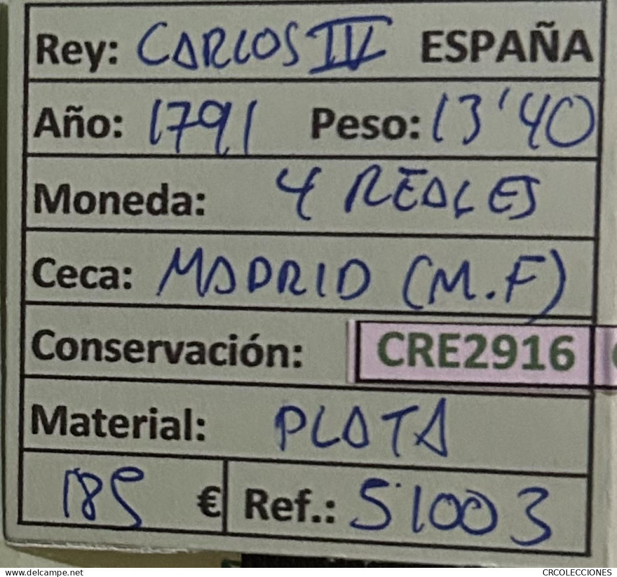 CRE2916 MONEDA ESPAÑA CARLOS IV 4 REALES 1791 MADRID PLATA - Autres & Non Classés