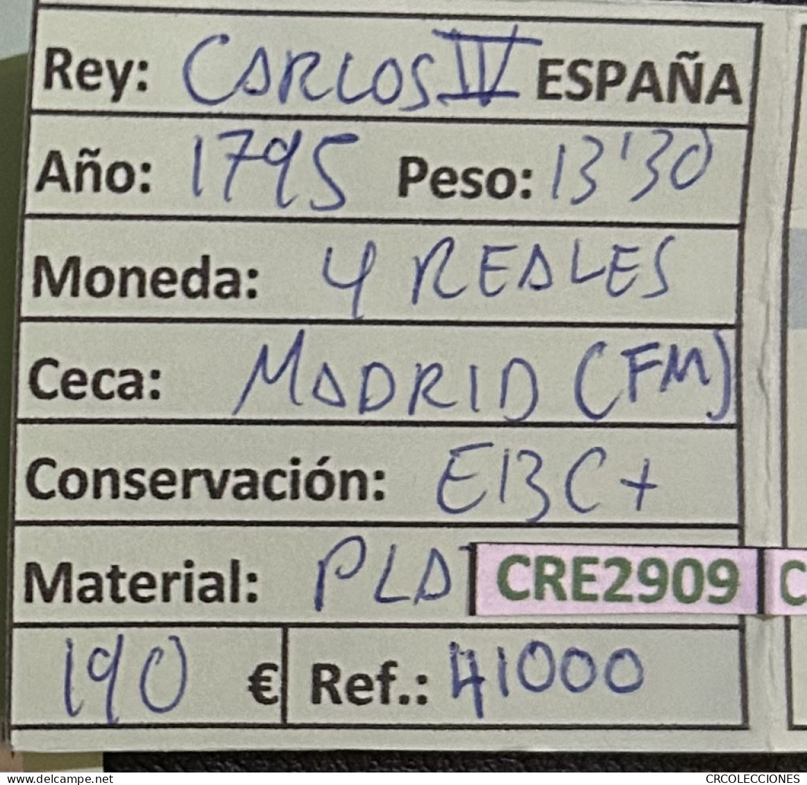 CRE2909 MONEDA ESPAÑA CARLOS IV 4 REALES 1795 MADRID PLATA - Altri & Non Classificati