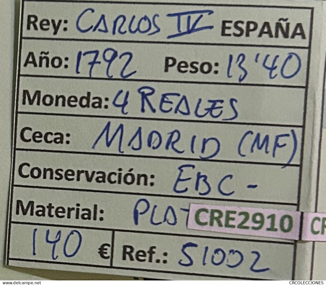 CRE2910 MONEDA ESPAÑA CARLOS IV 4 REALES 1792 MADRID PLATA - Other & Unclassified