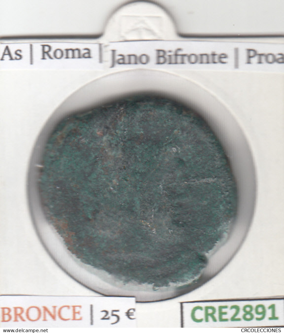 CRE2891 MONEDA ROMANA AS VER DESCRIPCION EN FOTO - Republiek (280 BC Tot 27 BC)