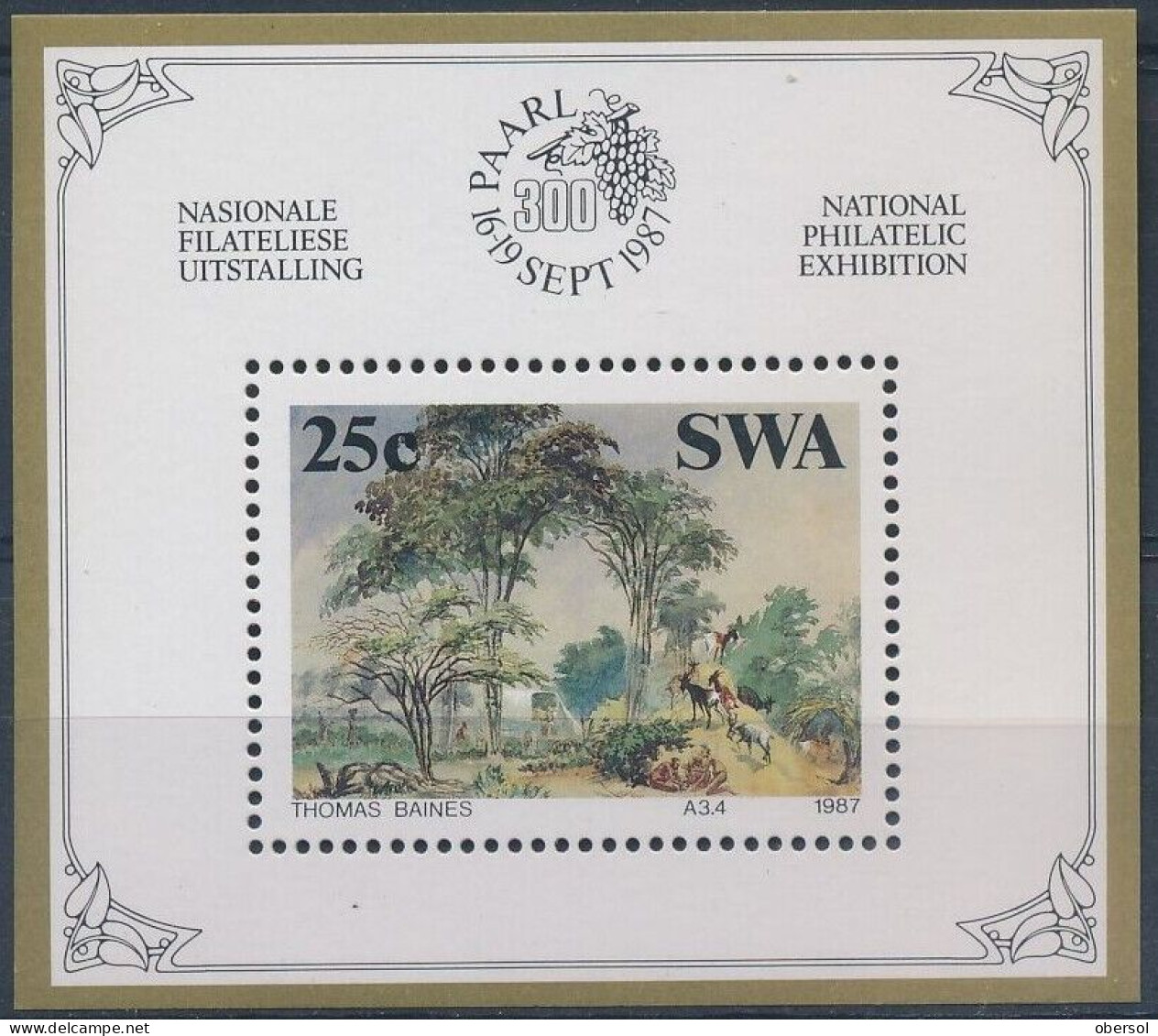 South West Africa Baines SWA 1987 National Philatelic Exhibition Sc-580a MNH Souvenir Sheet - Neufs