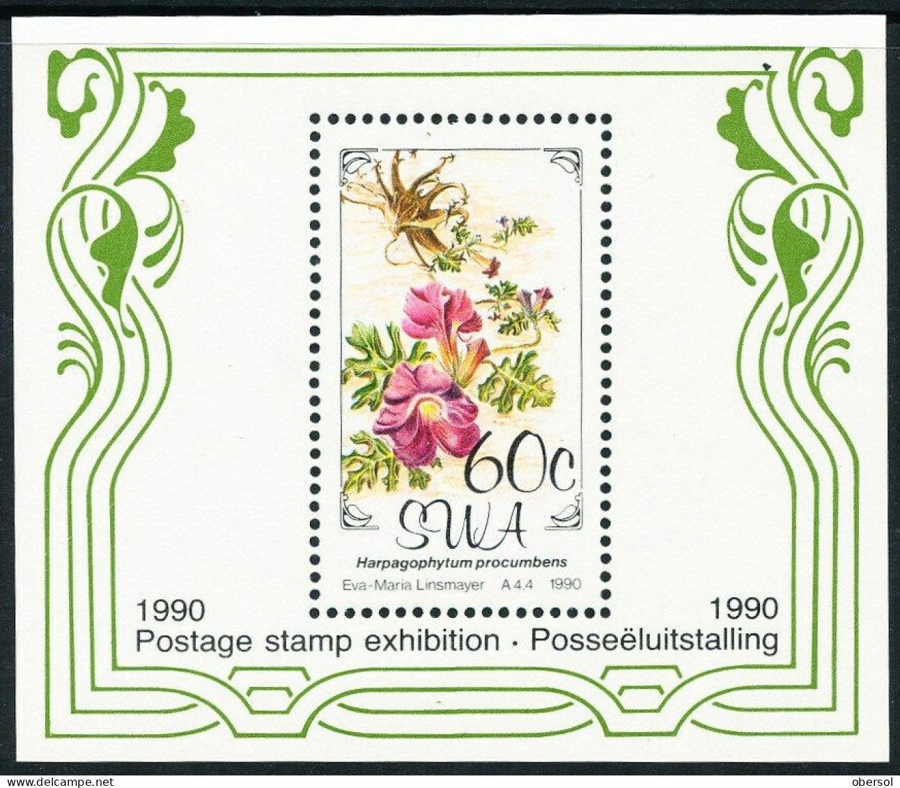 South West Africa Flora, Flowers SWA 1990 National Philatelic Exhibition MNH Souvenir Sheet - Ongebruikt