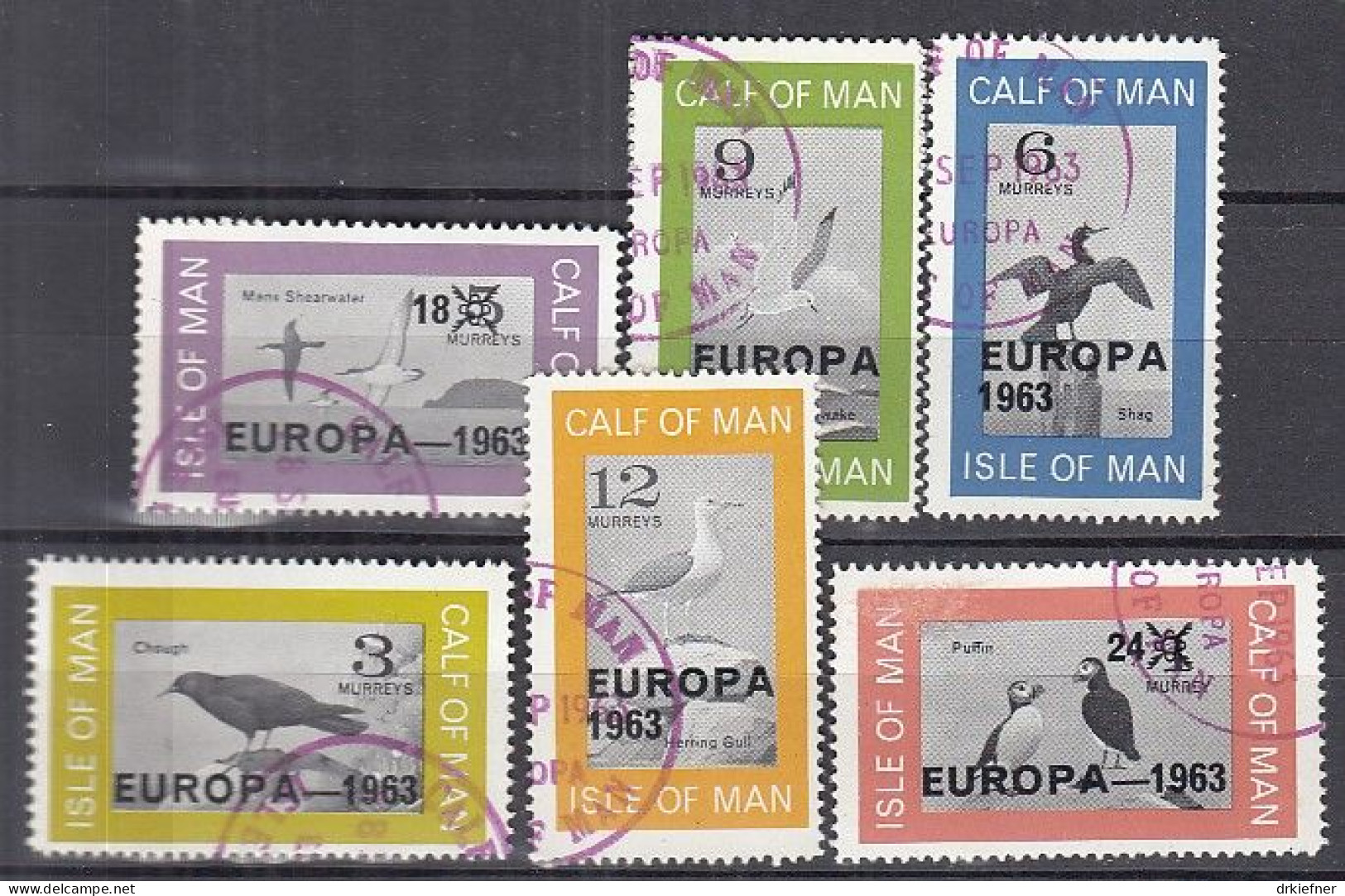 INSEL CALF OF MAN (Isle Of Man), Nichtamtl. Briefmarken, 6 Marken, Gestempelt, Europa 1963, Vögel - Man (Insel)