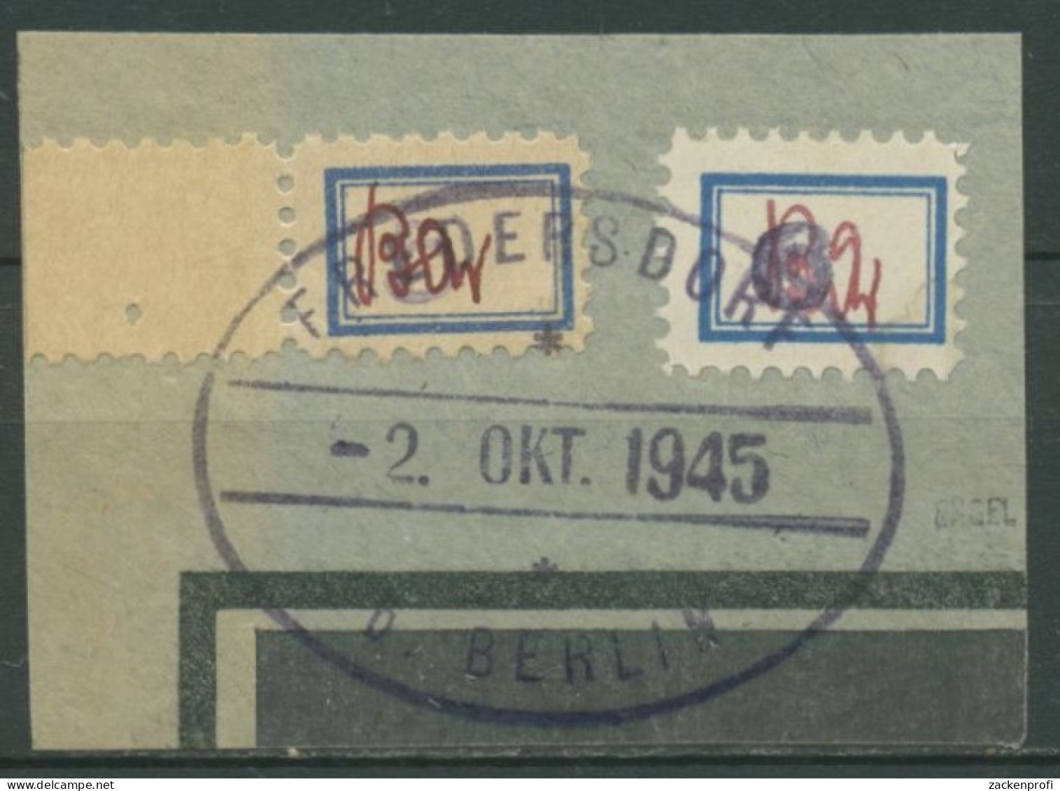 Fredersdorf 1945 Behelfsmarken Sp 101 B + 105 Z Briefstück Gestempelt, Signiert - Sonstige & Ohne Zuordnung
