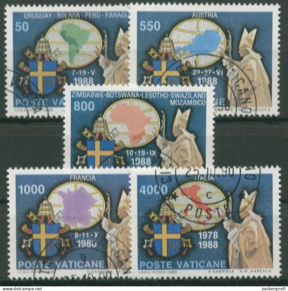 Vatikan 1989 Die Weltreisen Von Papst Johannes Paul II. 988/92 Gestempelt - Usados