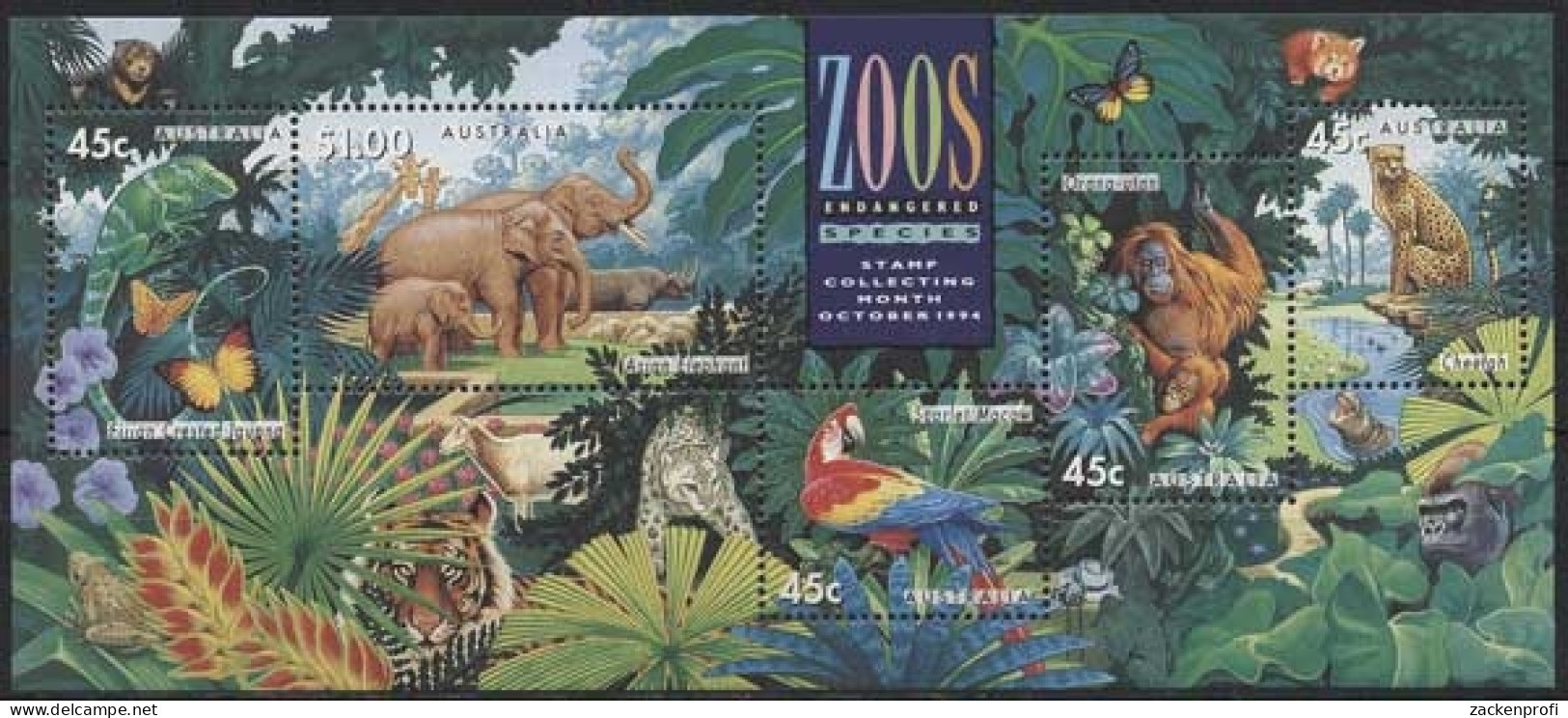 Australien 1994 Zoologische Gärten Elefant Ara Block 17 Postfrisch (C24017) - Blocks & Kleinbögen