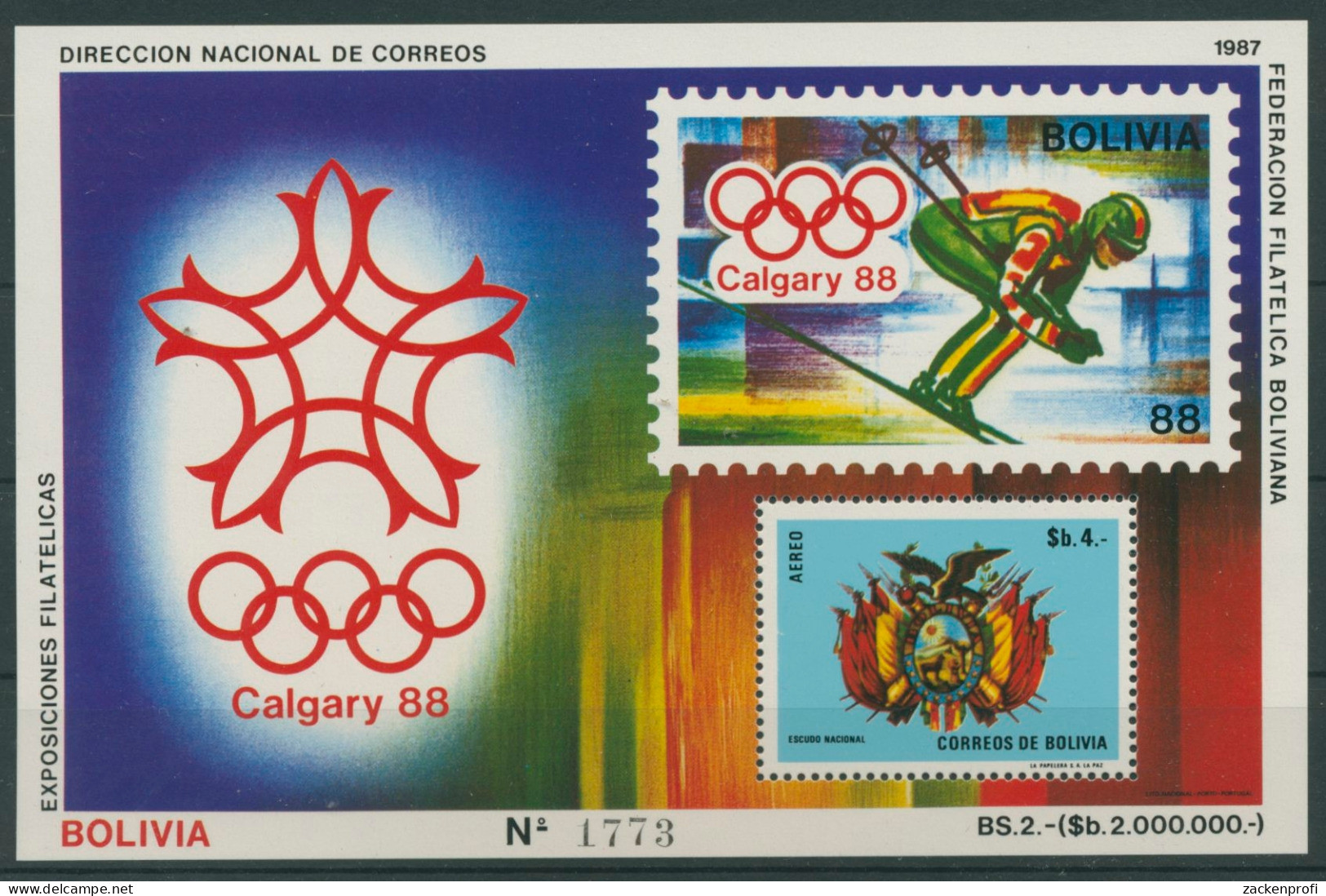 Bolivien 1987 Olympiade Calgary Block 165 Postfrisch (C22882) - Bolivië