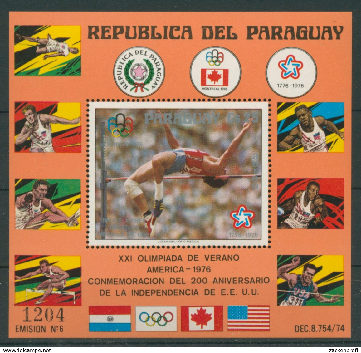 Paraguay 1976 Olympiade Montreal Block 288 Postfrisch (C22636) - Paraguay