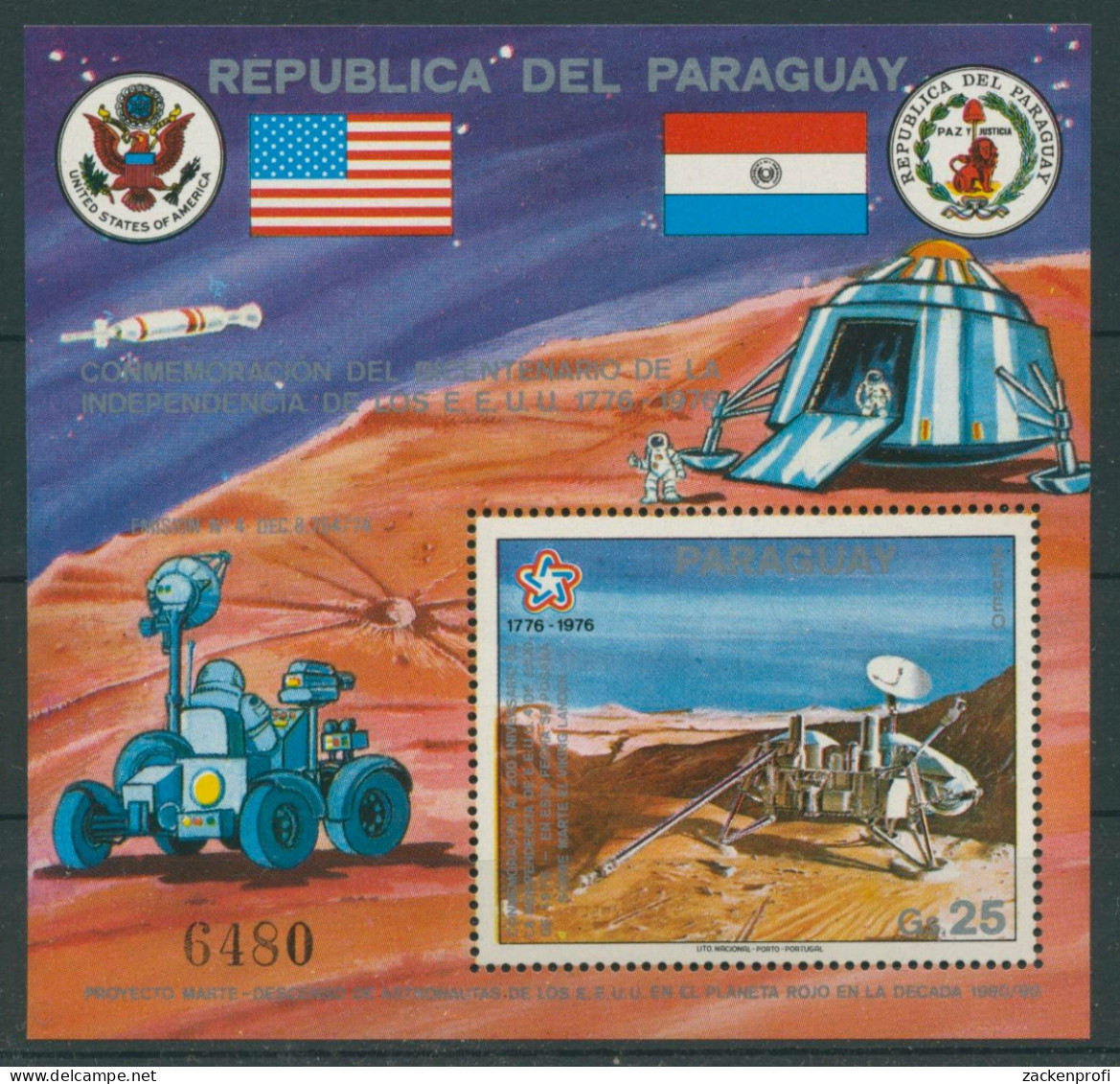 Paraguay 1976 Viking A Auf Dem Mars Block 282 Postfrisch (C22631) - Paraguay