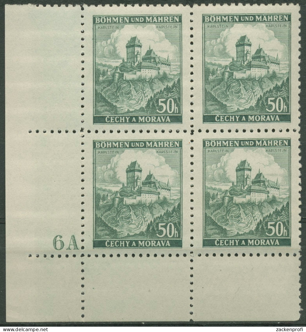 Böhmen & Mähren 1939 Eckrand-4er-Block 100er-Bogen 26 Pl.-Nr. 6A Postfrisch - Unused Stamps