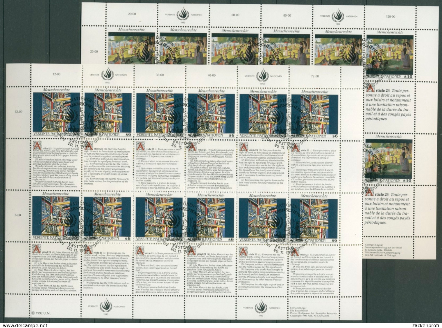 UNO Wien 1992 Erklärung Menschenrechte (IV) 139/40 ZD-Bogen Gestempelt (C14411) - Blocks & Sheetlets