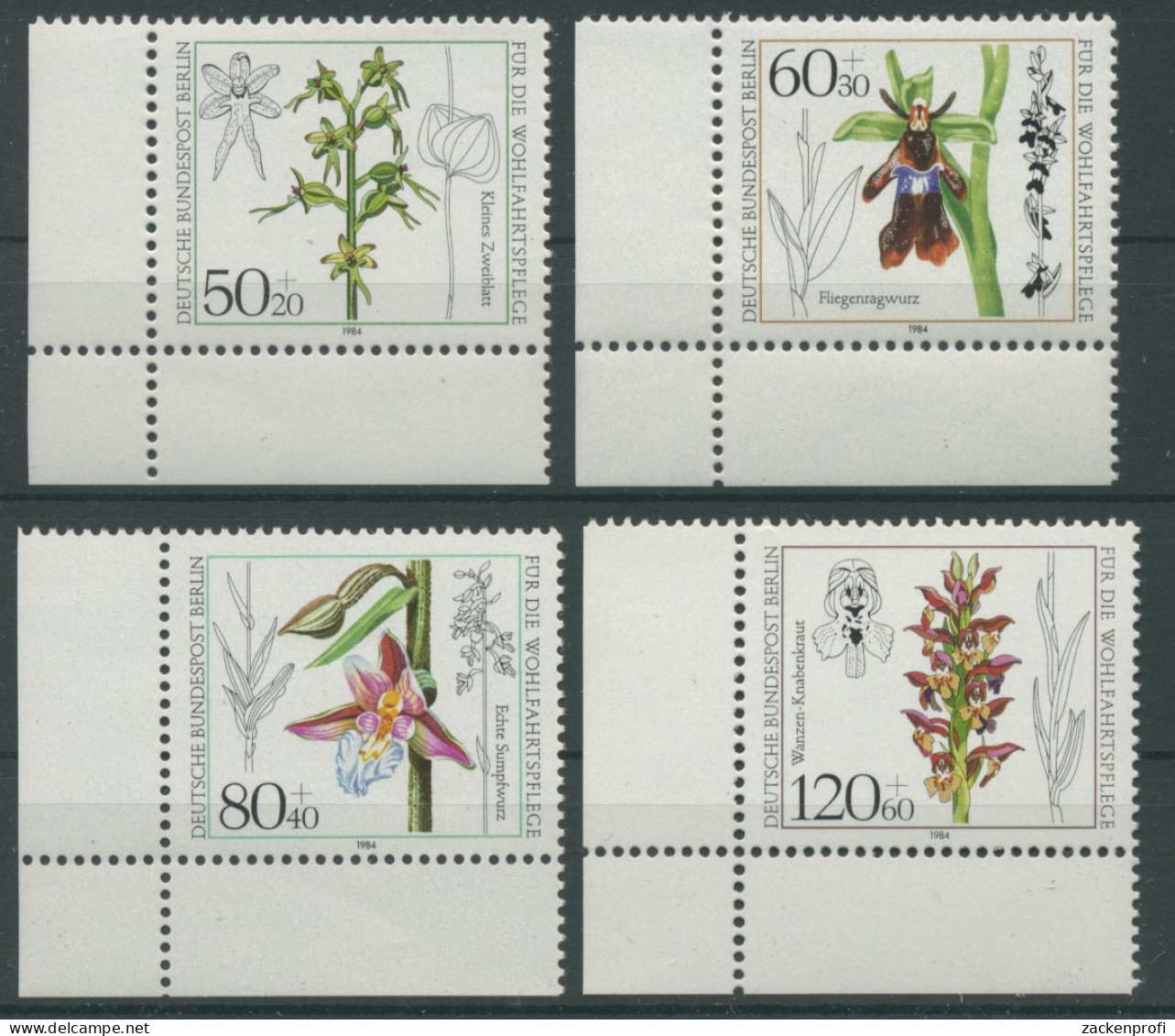 Berlin 1984 Wohlfahrt: Orchideen 724/27 Ecke Unten Links Postfrisch (R13257) - Unused Stamps