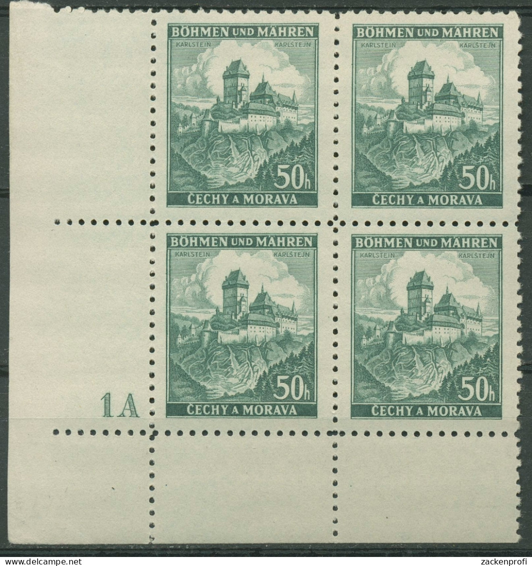 Böhmen & Mähren 1939 Eckrand-4er-Block 100er-Bogen 26 Pl.-Nr. 1A Postfrisch - Unused Stamps