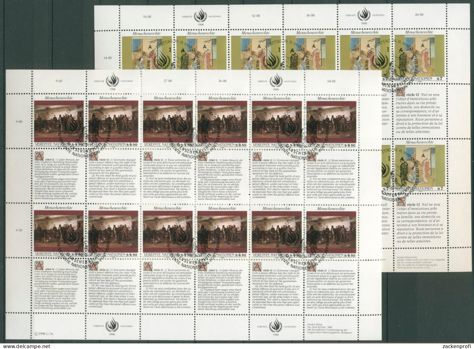 UNO Wien 1990 Erklärung Menschenrechte (II) 108/09 ZD-Bogen Gestempelt (C14409) - Hojas Y Bloques