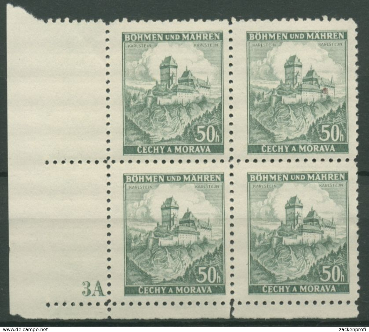 Böhmen & Mähren 1939 Eckrand-4er-Block 50er-Bogen 26 Pl.-Nr. 3A Postfrisch - Unused Stamps