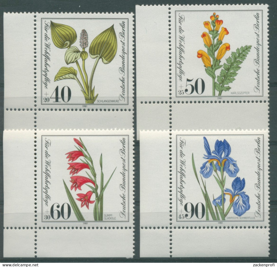 Berlin 1981 Wohlfahrt: Gef. Pflanzen 650/53 Ecke Unten Links Postfrisch (R13221) - Unused Stamps