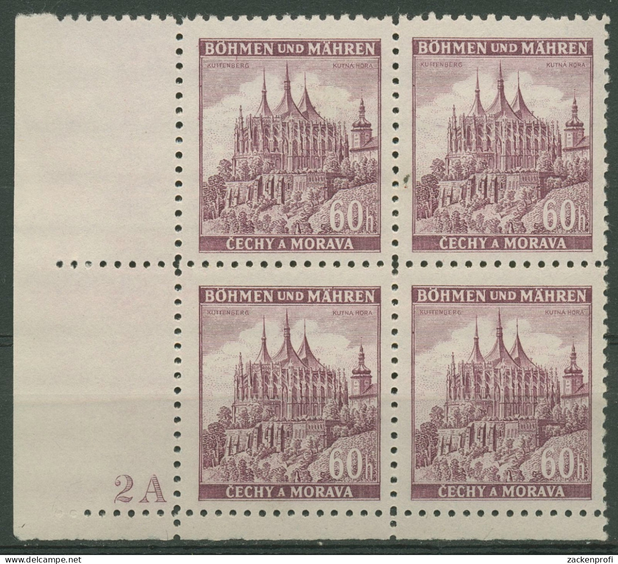 Böhmen & Mähren 1939 Eckrand-4er-Block 50er-Bogen 27 Pl.-Nr. 2A Postfrisch - Neufs
